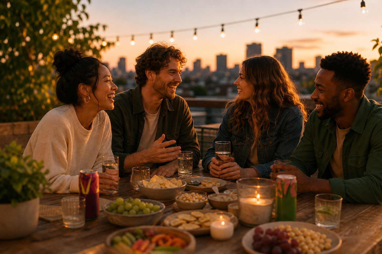 Friends enjoying Find Wunder together at sunset